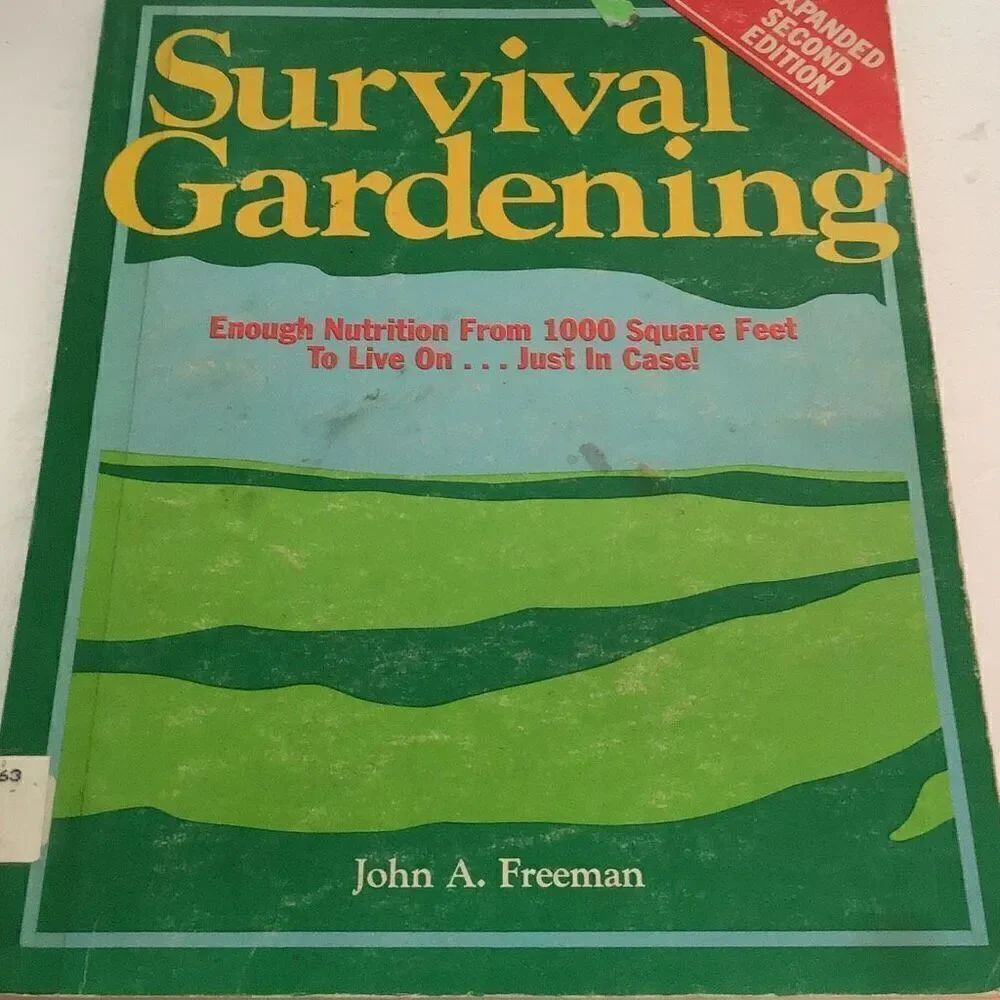 1983 addition of survival gardening, book torn back cover